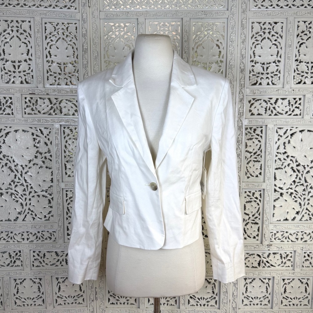 NWT Nordstrom Linen Blend Minimalist Cream Blazer Sz Small Preppy Career Beachy
